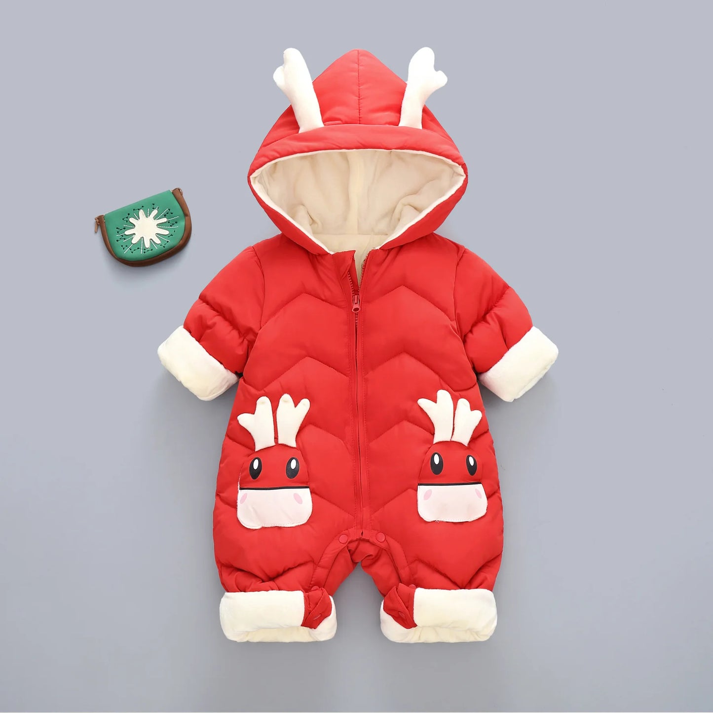 Röd Bebis Snowsuit med Velvet Foder och Horn 3 månader - 3 år