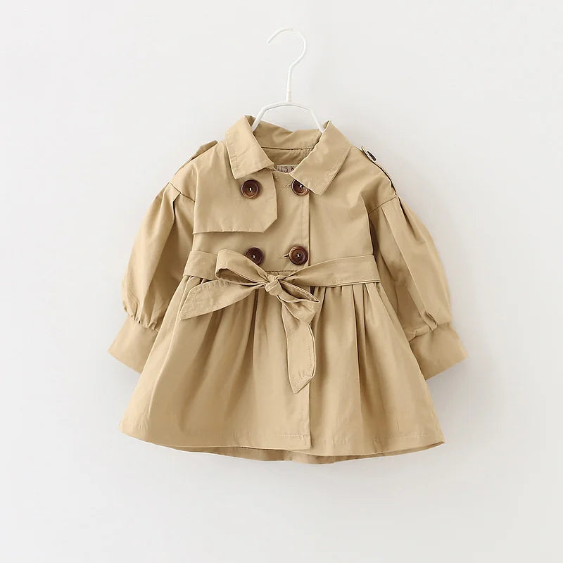 Beige Trenchcoat för Flickor med Rosett Elegant Barnkappa för Vår & Höst