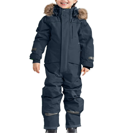 Mörkblå Barn Snowsuit med Huva i Vattentät och Vindskyddad material