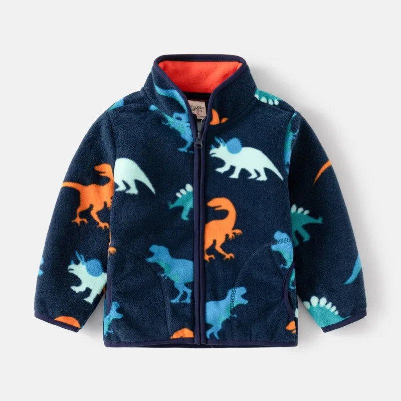 Barn kashmir fleece jacka med dinosauriemotiv